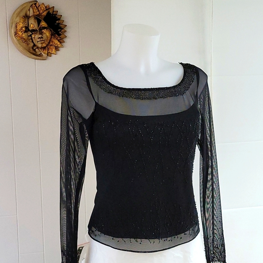 Sheer Black Top w Rhinestones Sz Small SEDUCTION